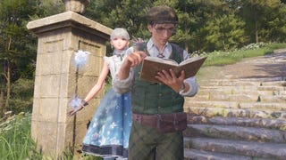 Nikki doing the peace sign behind Aventura in Infinity Nikki.