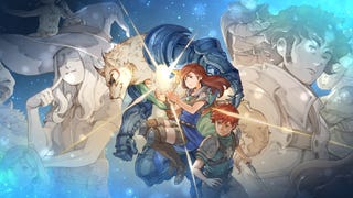 Chained Echoes Ashes of Elrant artwork showing collage of anime inspire characters: a young boy and girl, plus a white wolf in armour