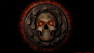 Baldur's Gate logo: a skull with glowing eyes on a stone circular background