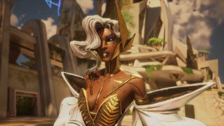 Screenshot from Borderlands 4 trailer showing a female character in a gold dress with large white sleeves