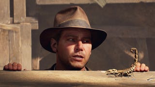 Indy pops his head over a ledge to see a scorpion in Indiana Jones and the Great Circle