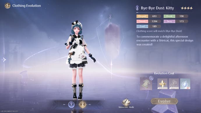The Outfot Evolution for Nikki's Bye-Bye Dust clothing in Infinity Nikki.