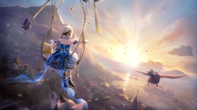 Nikki and Momo ride a hanger through the skies.