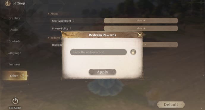 The window where you can enter a code in Infinity Nikki.