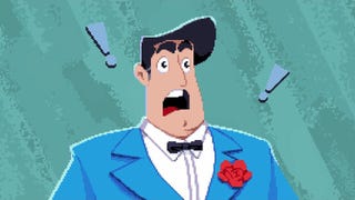 A man in a blue tuxedo lets out a gasp of shock in Loco Motive.