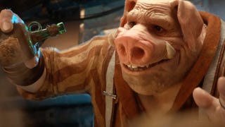 Beyond Good & Evil 2 trailer screenshot showing talking pig holding a small bottle of liquid