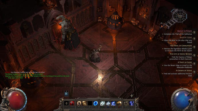 A large and grotesque boss character stands slumped against a door as if in despair.