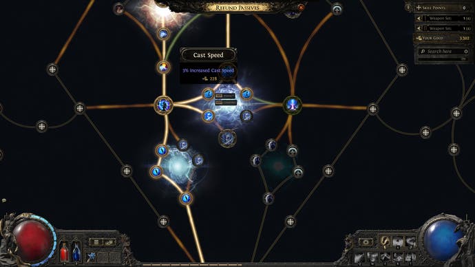 A Path of Exile 2 screenshot showing some of the best passive skills for the Sorceress build