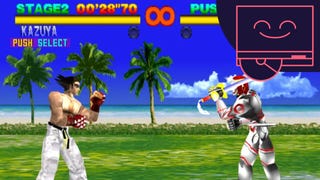 Tekken 1 screenshow showing Kazuya and Yoshimitso facing off, with Eurogamer's PlayStation 30th anniversary logo in top right