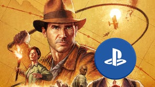 Indiana Jones catches the PlayStation logo with his whip.