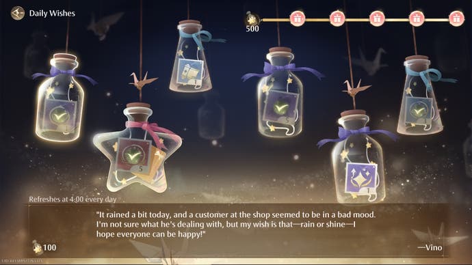 The Daily Wishes menu in Infinity Nikki showing all tasks completed.